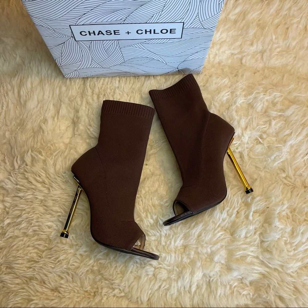 Chase & chloe Lorde Open Toe Stiletto Sock Boots